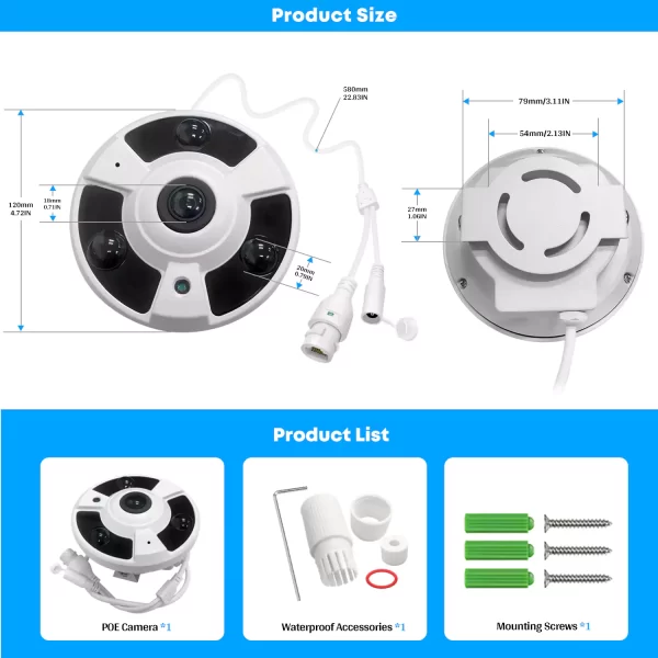 Audio 8MP PoE Panoramic Vision Security FishEye Onvif 360° Camear - Image 3