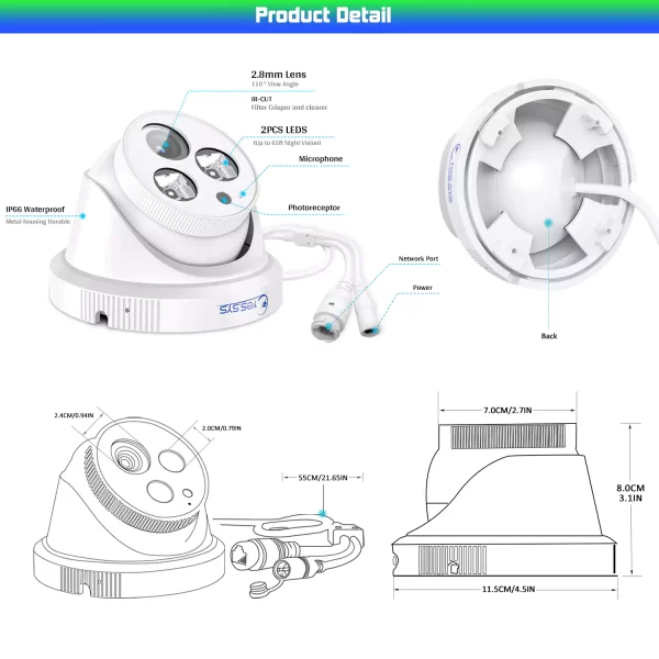 Audio 2.8mm Wide Angle 8MP 4K POE ColorVu Onvif Camera - Image 3