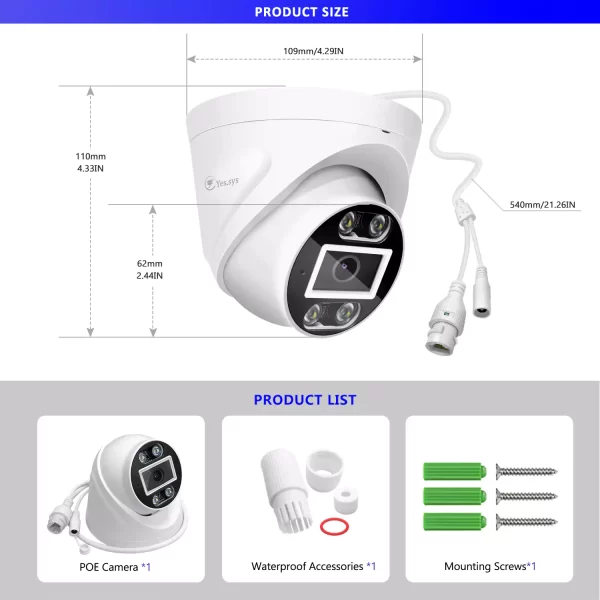 Eyes.sys 8MP POE ColorVu Audio Dome 4K Security Camera - Image 2