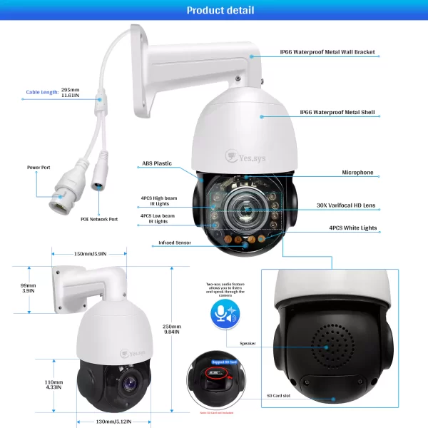 30x PTZ 8MP 4K POE 2-Way Audio Onvif ColorVu Dome Security Camera - Image 2