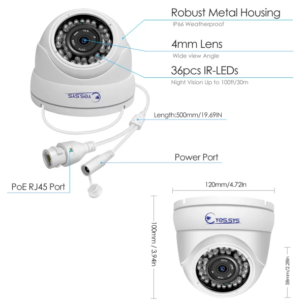 Eyes.sys 8MP 2160P 36IR Dome PoE H.265 4K Security Camera - Image 3