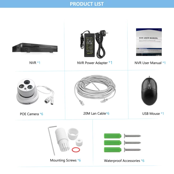 Eyes.sys 6pcs 5MP ColorVu Auido Dome Camera 8MP POE NVR System - Image 2
