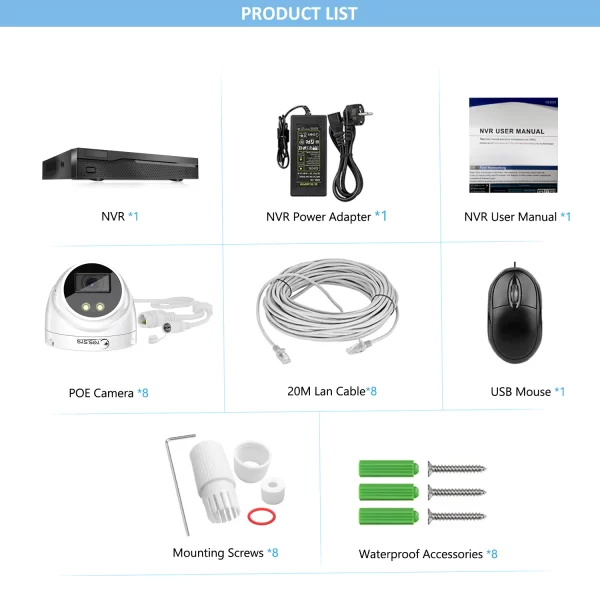 Eyes.sys 8pcs 8MP 4K Audio AI ColorVu Led Security Camera NVR System - Image 2