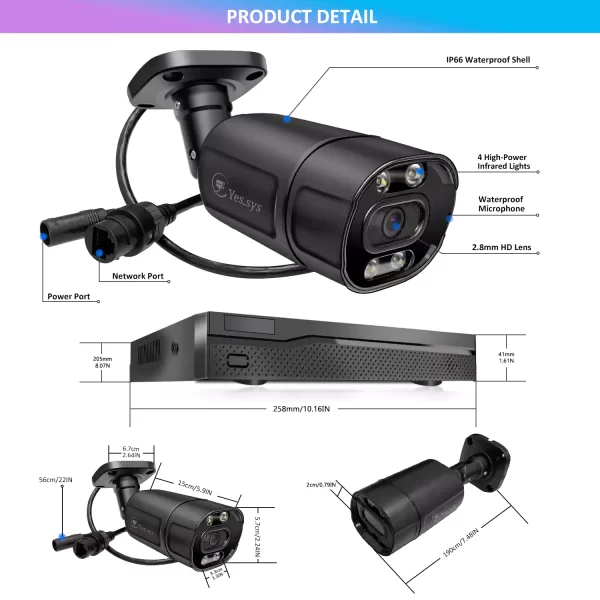 Eyes.sys 4pcs 8MP 2.8mm Lens Colorvu Bullet Camera 4K NVR System - Image 5