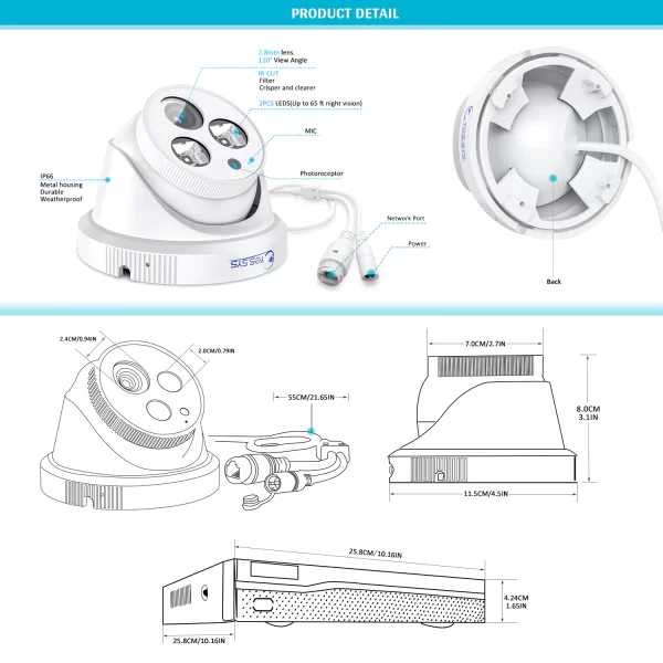 Eyes.sys 6pcs 5MP ColorVu Auido Dome Camera 8MP POE NVR System - Image 4